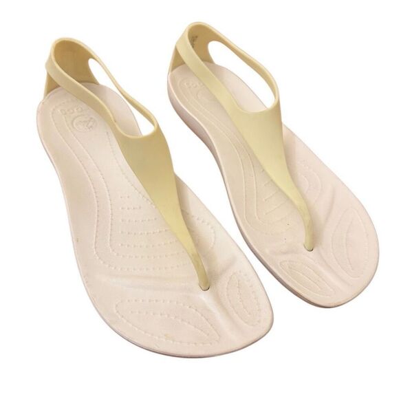 Crocs Sexi Flips Flip Flop Thong Slip on Serena Sandals Oyster Ivory Size 9 - Picture 1 of 5